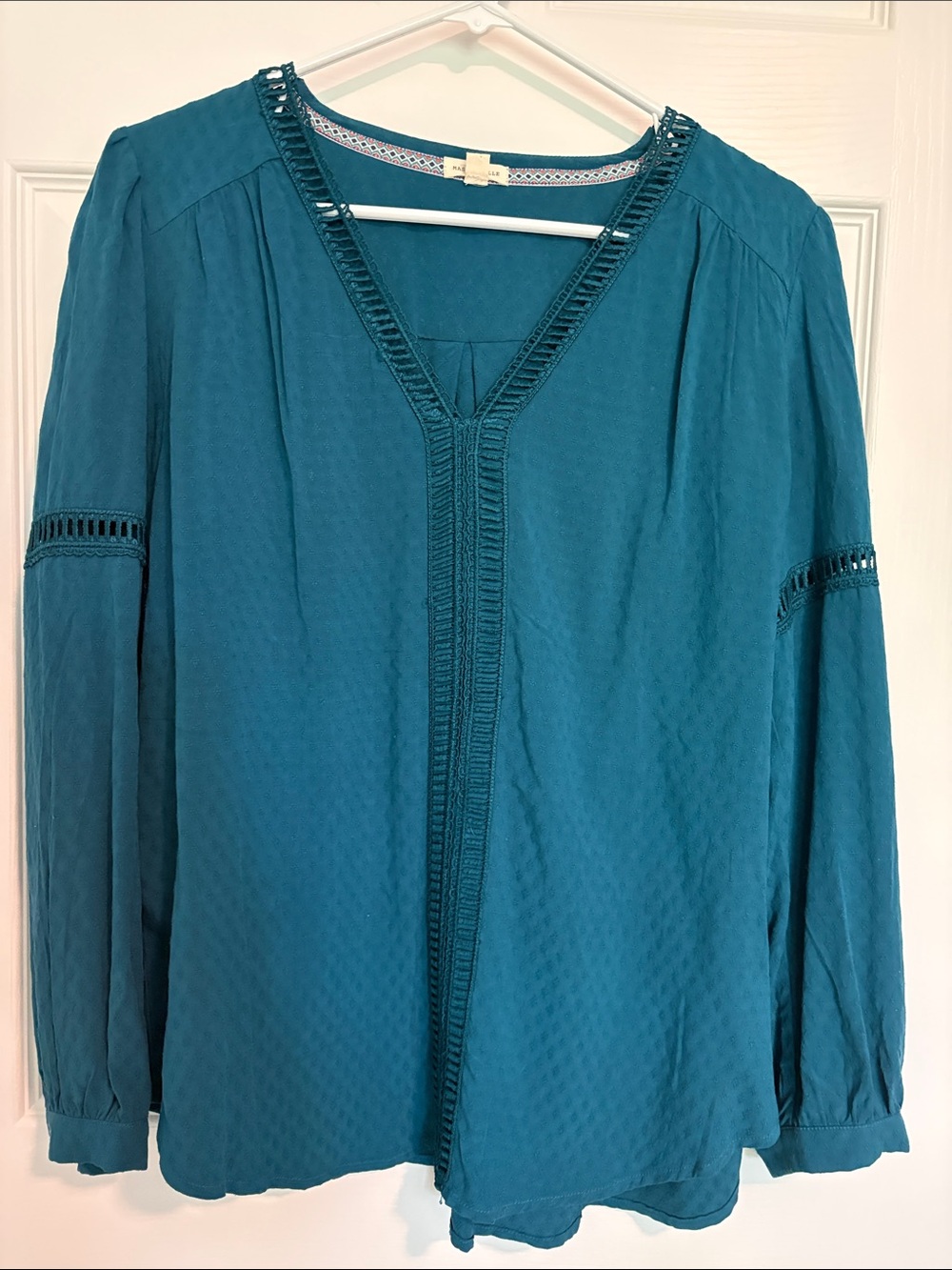 Mason & Belle - Women's Teal V-Neck Boho Peasant Blouse